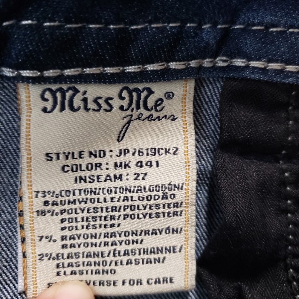 Miss Me Signature Cuffed Skinny Jeans 27 Blue Embellished Sequin - Picture 8 of 10